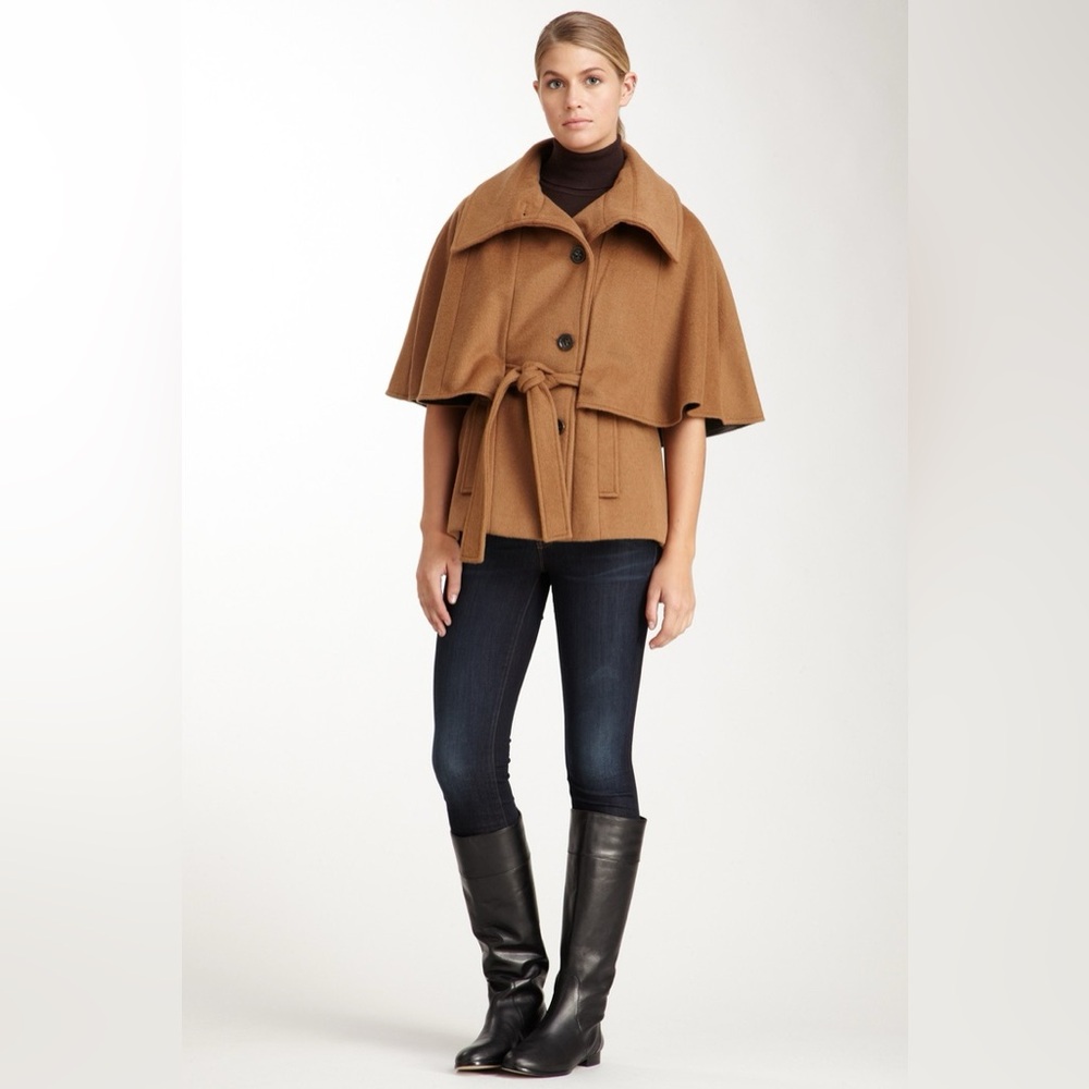 Calvin Klein Brown Wool Blend Sherlock Style Cape Coat with Tie Belt